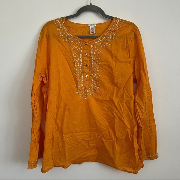Old Navy Tops - Old Navy Sequin Embroidered Orange Long Sleeve Top Lightweight-Women’s Size XL